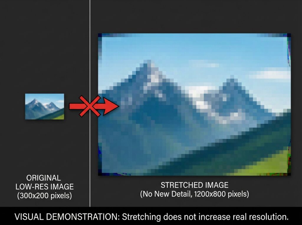 Stretching Images Without Increasing Real Resolution