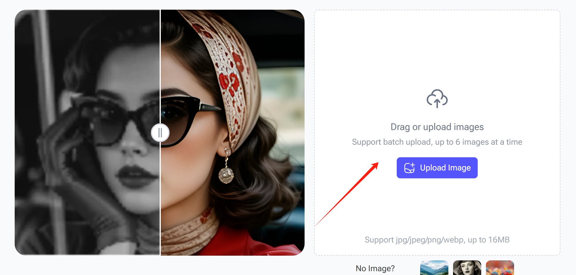 Step 1 – Open ImageEnhancer and Upload Your Photo